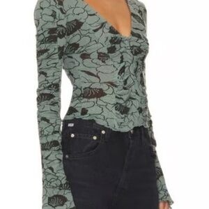 Free People Floral Long Sleeve Top - Green